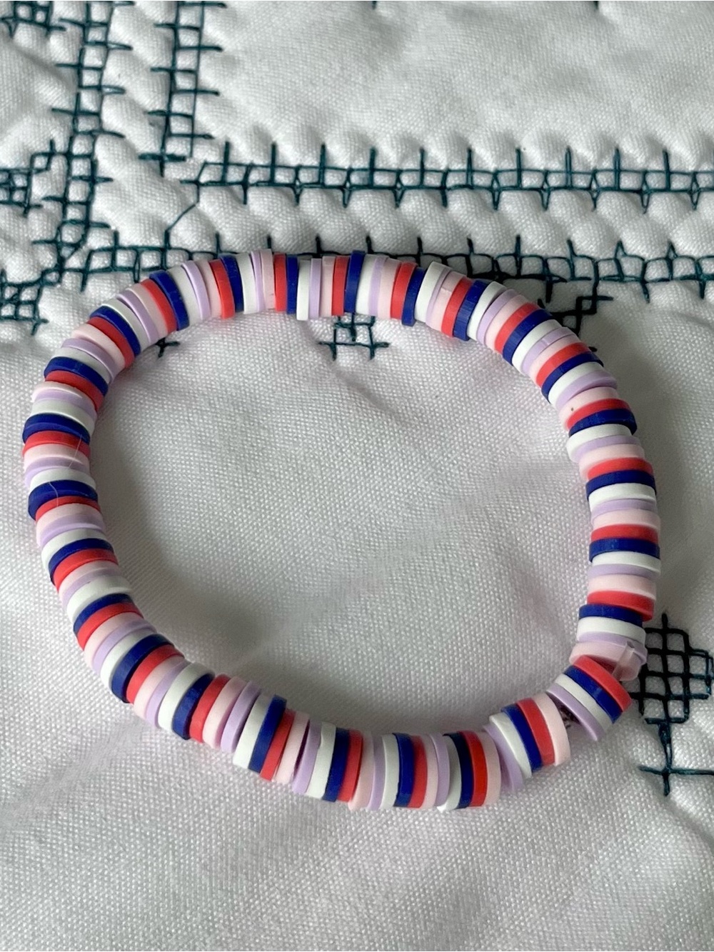Stretch Beaded Bracelet in Pink, White, Red & Blue